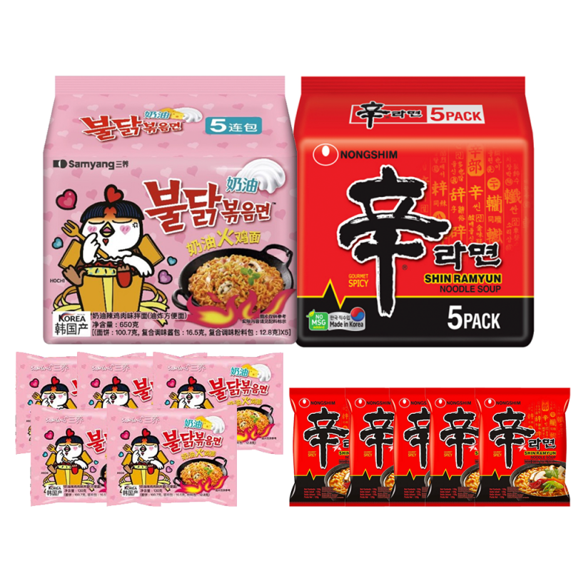 DJY打酱油韩味双拼拉面组合装 农心辛拉面 + 三养粉奶油火鸡面