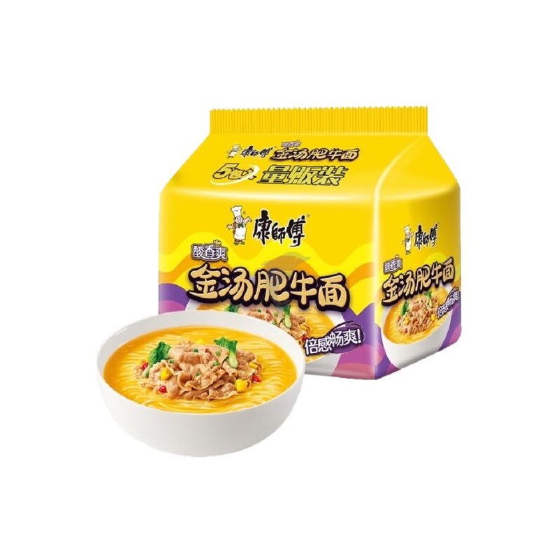 DJY打酱油康师傅 酸香爽金汤肥牛面 五连包 108g*5