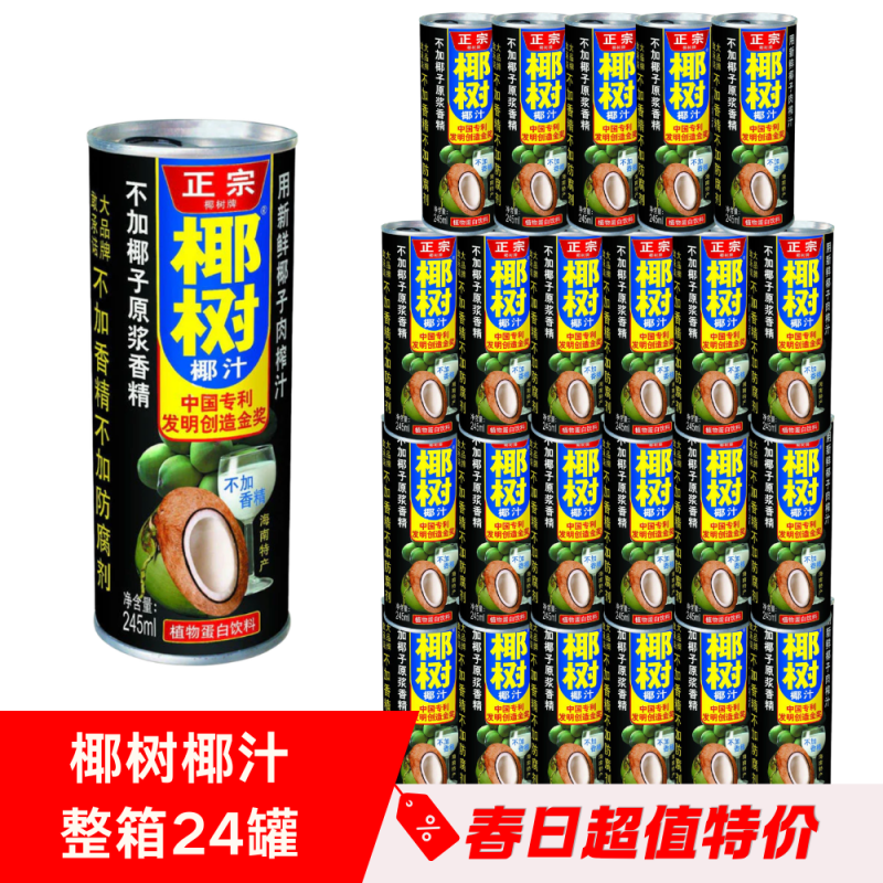 DJY打酱油椰树椰汁 椰子汁 245ml 24罐 一箱装
